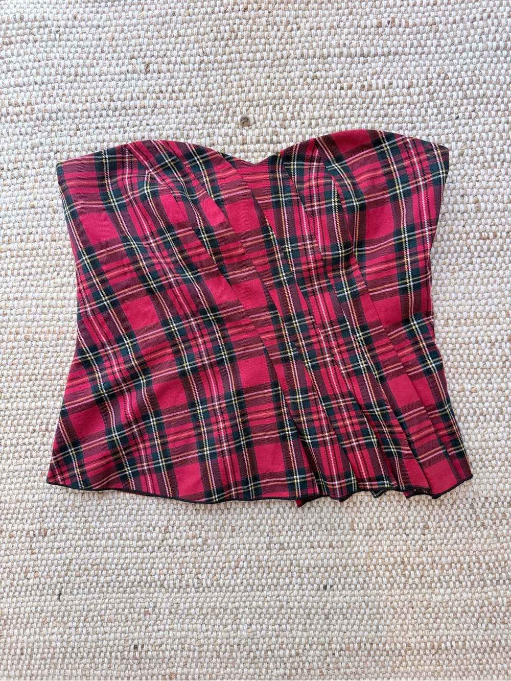 Trina Turk Red Tartan Plaid Strapless Corset Bustier Top Sz 10 Holiday Festive